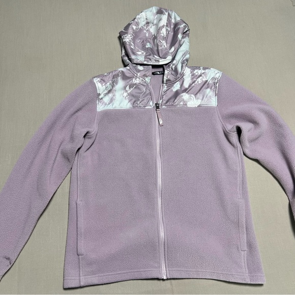 The North Face Youth XL Hooded Fleece Jacket Purple with Printed Panels - Picture 1 of 10